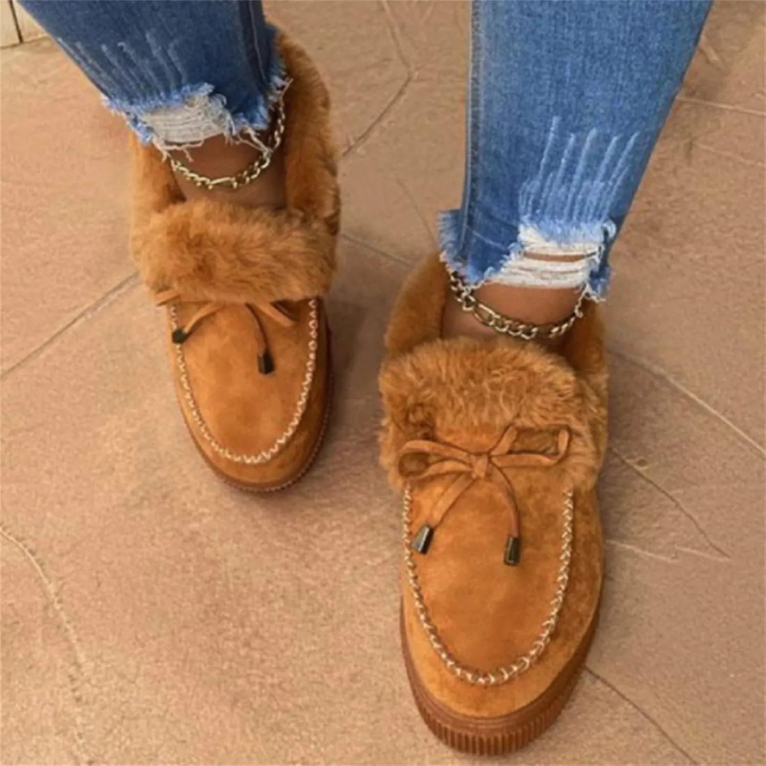 Ladmiple Winter Boots For Women With Fur Lined Casual Slip-on Warm Loafers Shoes Comfort Lightweight Snow Ankle Booties
