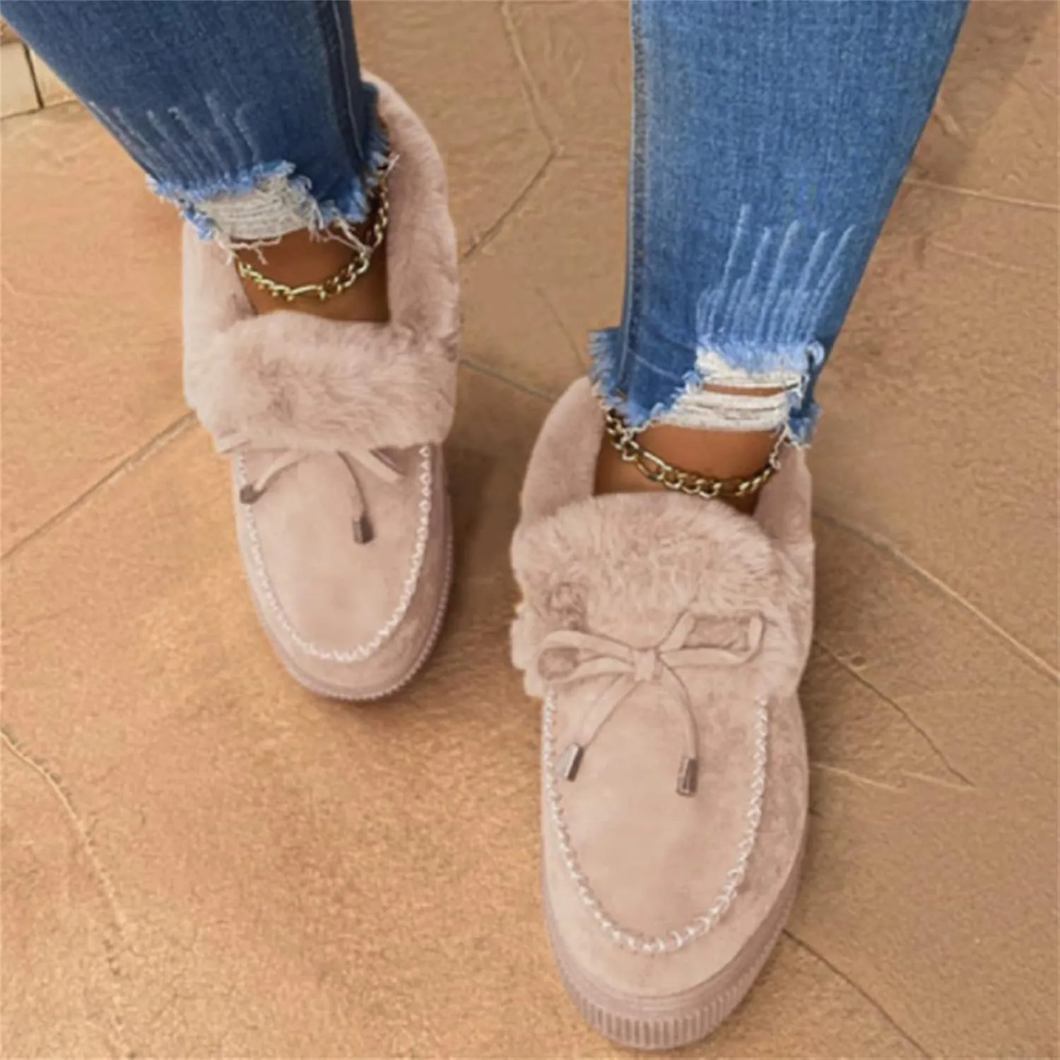 Ladmiple Winter Boots For Women With Fur Lined Snow Boots Classic Fashion Warm Outdoor Comfort Slip On Ankle Booties