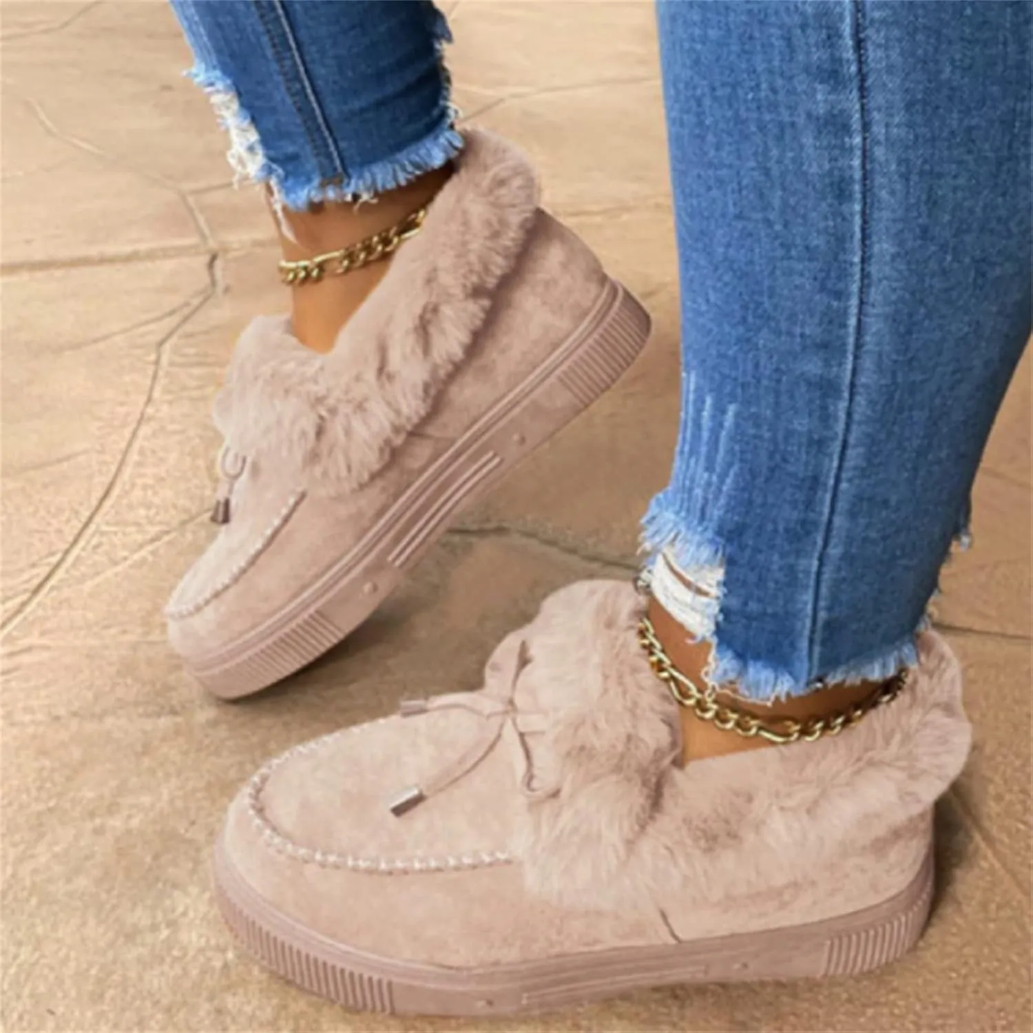 Ladmiple Winter Boots For Women With Fur Lined Snow Boots Classic Fashion Warm Outdoor Comfort Slip On Ankle Booties