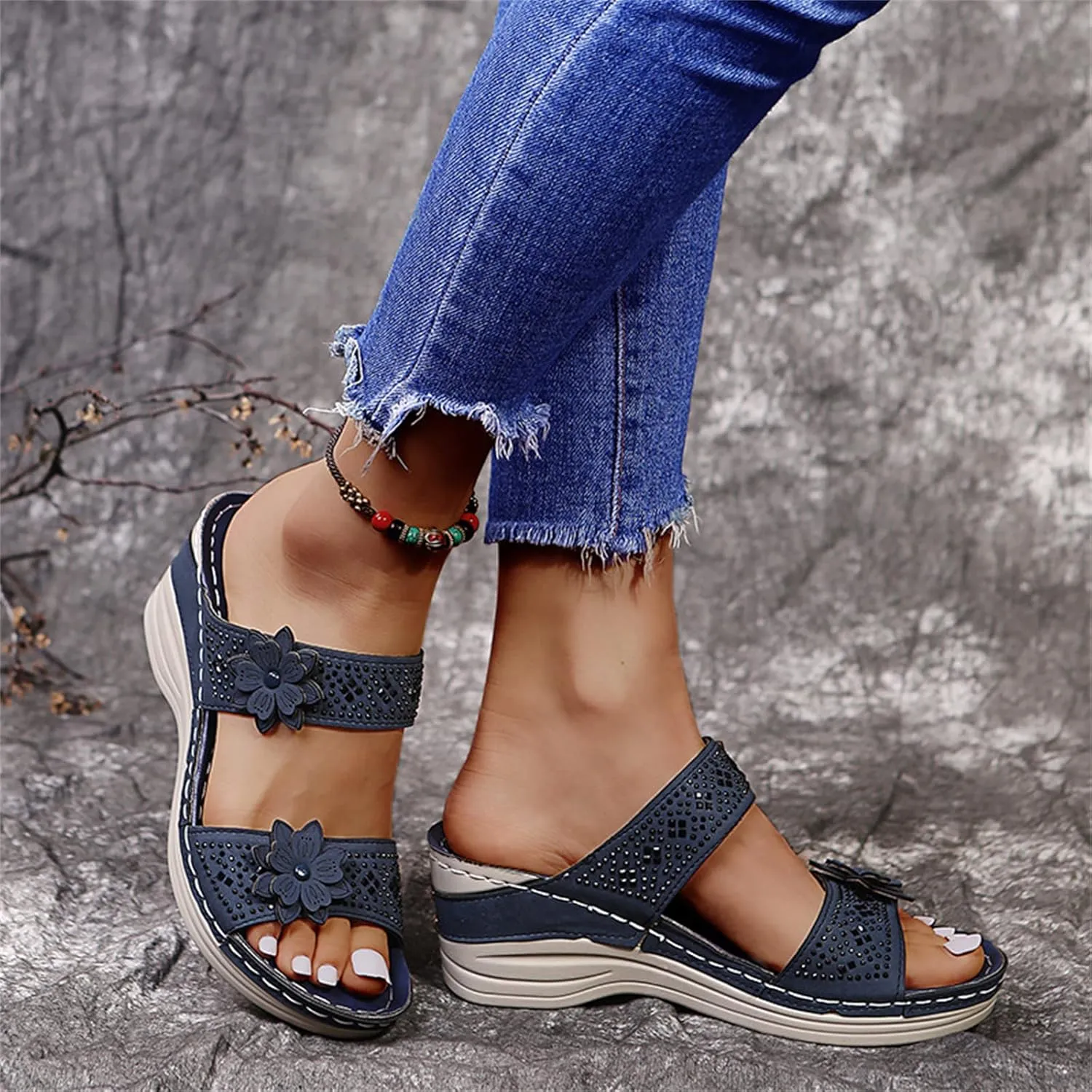 Ladmiple Womens Sandals Comfortable Causal Summer Wedge Flip Flops Arch Support Beach Roman Open Toe Orthopedic Sandal