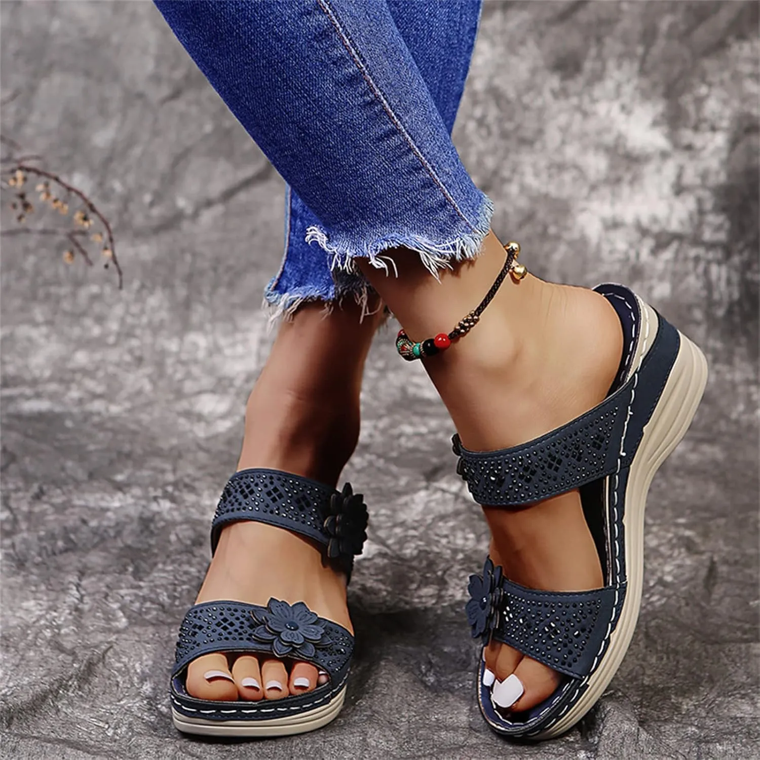 Ladmiple Womens Sandals Comfortable Causal Summer Wedge Flip Flops Arch Support Beach Roman Open Toe Orthopedic Sandal