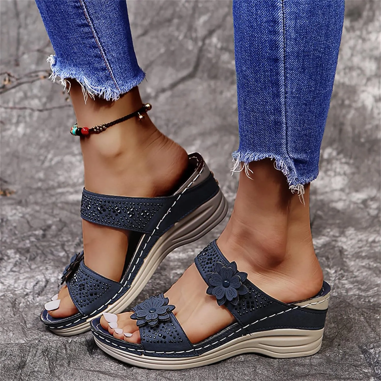 Ladmiple Womens Sandals Comfortable Causal Summer Wedge Flip Flops Arch Support Beach Roman Open Toe Orthopedic Sandal