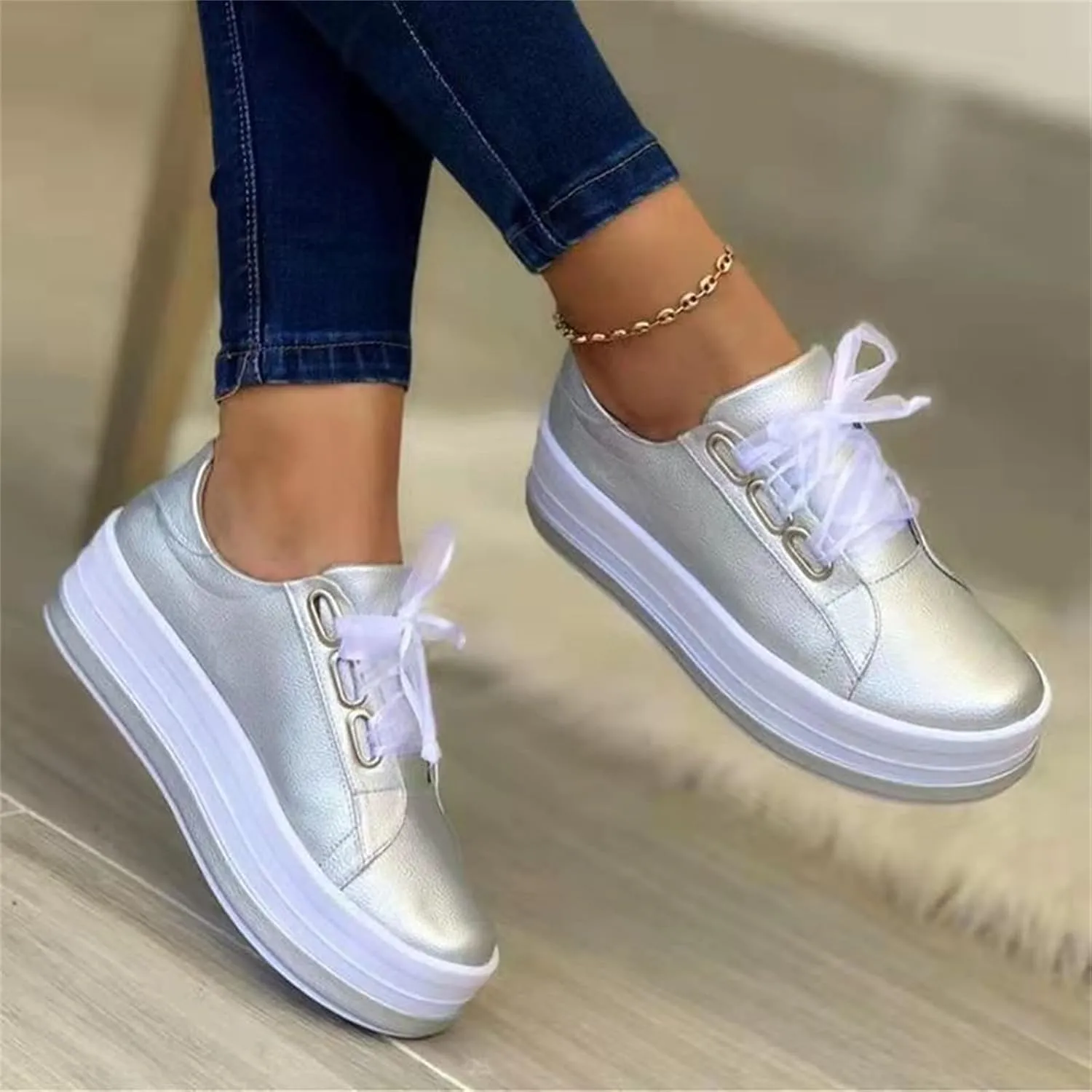 Ladmiple Womens Shoes Dressy Casual Loafers Low Top Leather Sneaker Lace-up Classic Fashion Slip On Comfort Walking Shoes