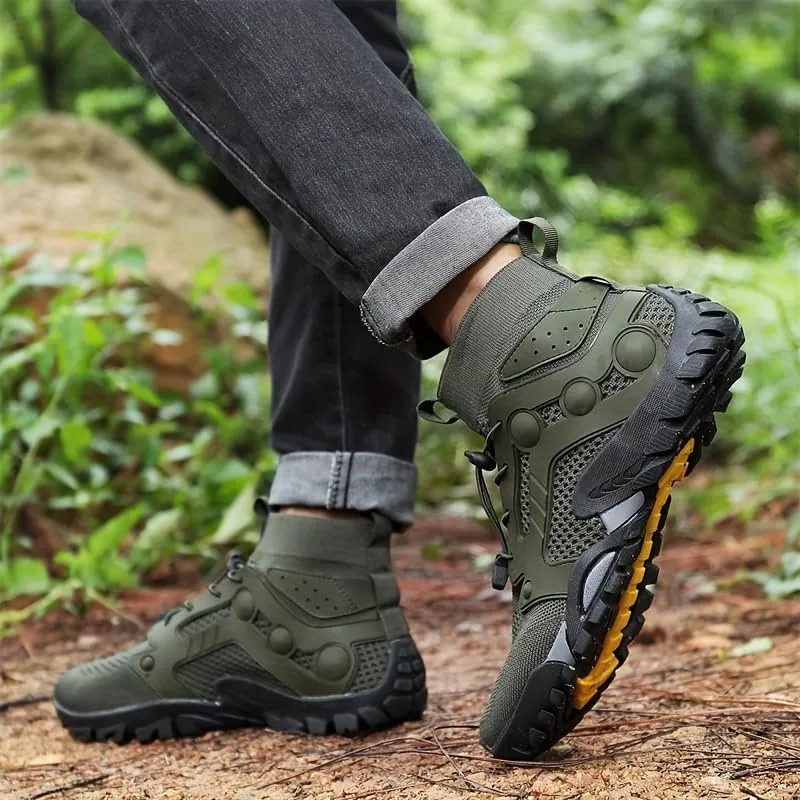 Large Size Men's Stylish high top Durable Hiking Boots, Comfortable Non-Slip lace-up Shoes, Suitable for Men's Outdoor Activities Sports Shoes