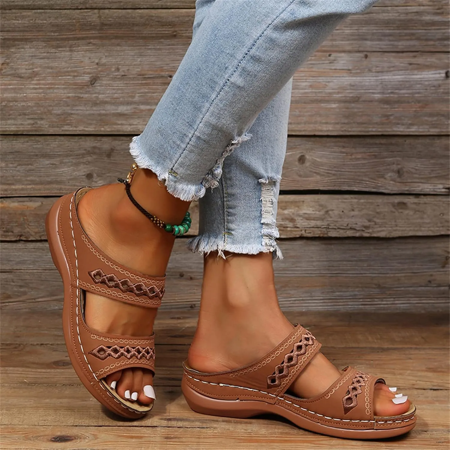 Lausiuoe Orthopedic Sandals For Women Dressy Arch Support Slides Slippers Comfort Orthotic Flip Flops for Plantar Fasciitis