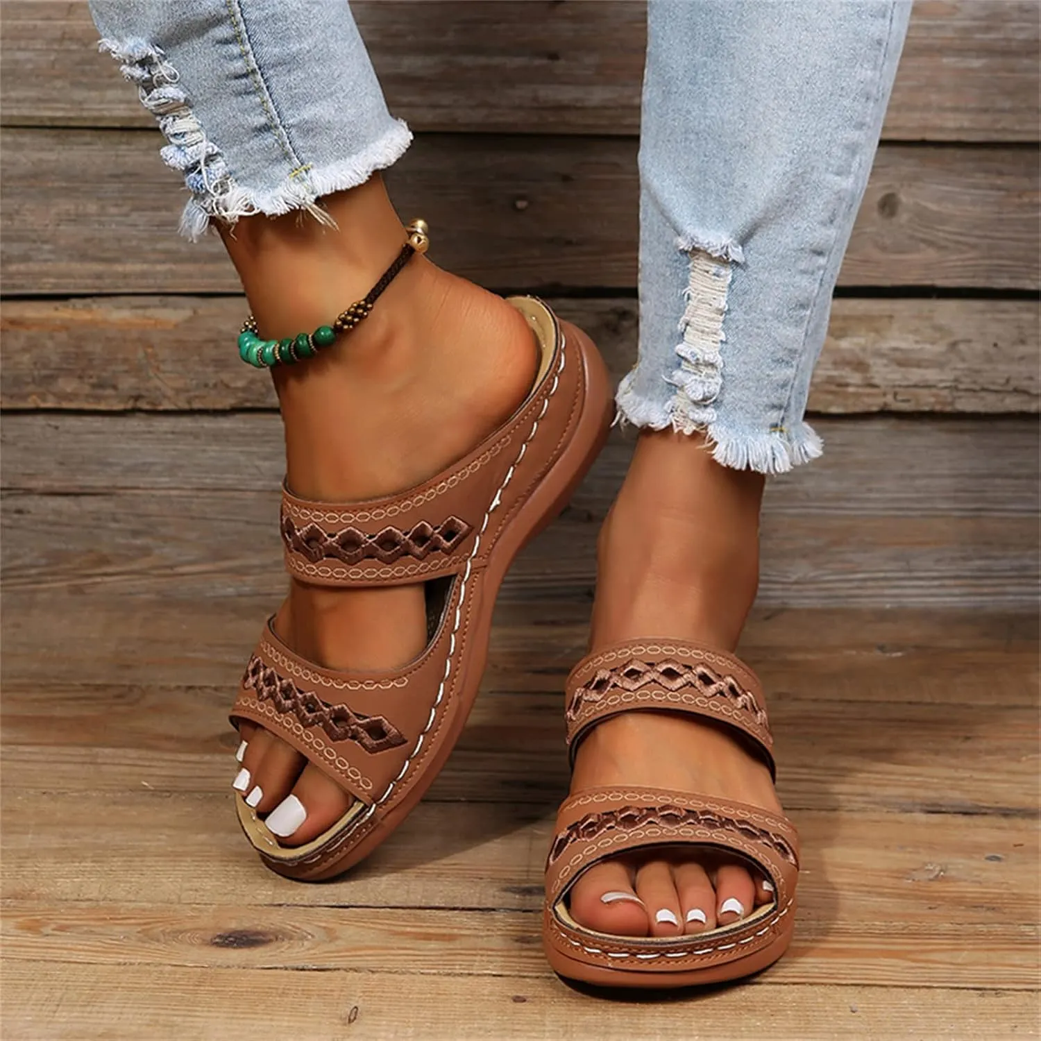 Lausiuoe Orthopedic Sandals For Women Dressy Arch Support Slides Slippers Comfort Orthotic Flip Flops for Plantar Fasciitis