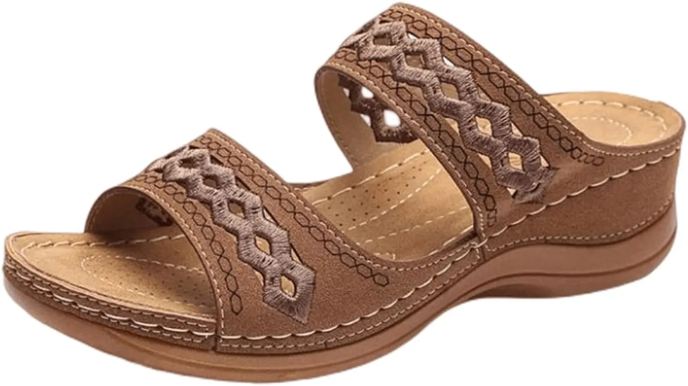 Lausiuoe Orthopedic Sandals For Women Dressy Arch Support Slides Slippers Comfort Orthotic Flip Flops for Plantar Fasciitis