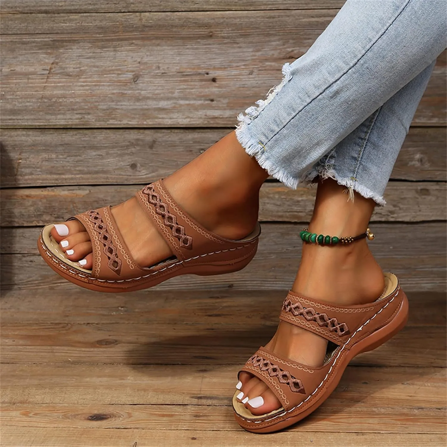Lausiuoe Orthopedic Sandals For Women Dressy Arch Support Slides Slippers Comfort Orthotic Flip Flops for Plantar Fasciitis
