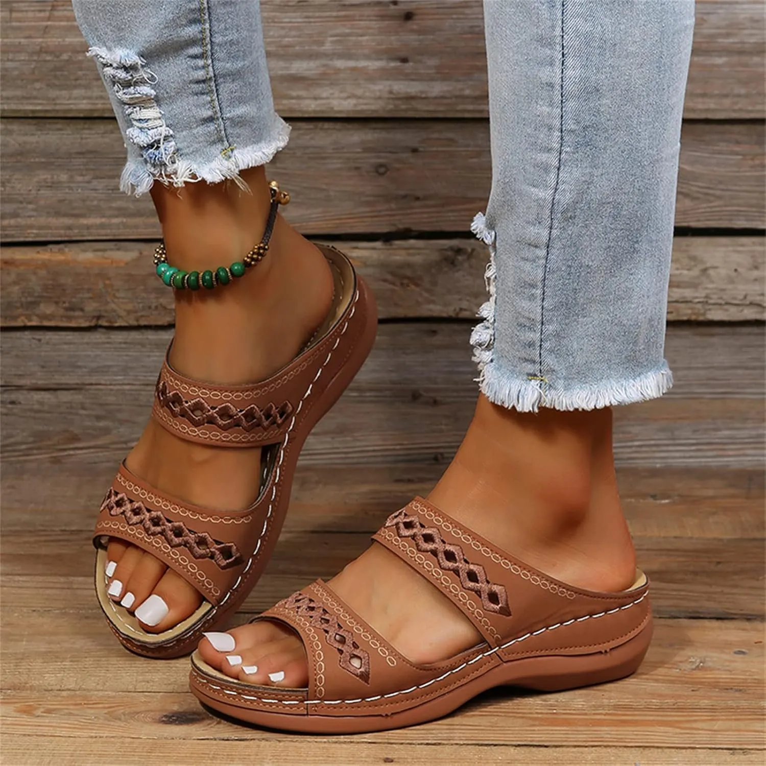Lausiuoe Orthopedic Sandals For Women Dressy Arch Support Slides Slippers Comfort Orthotic Flip Flops for Plantar Fasciitis