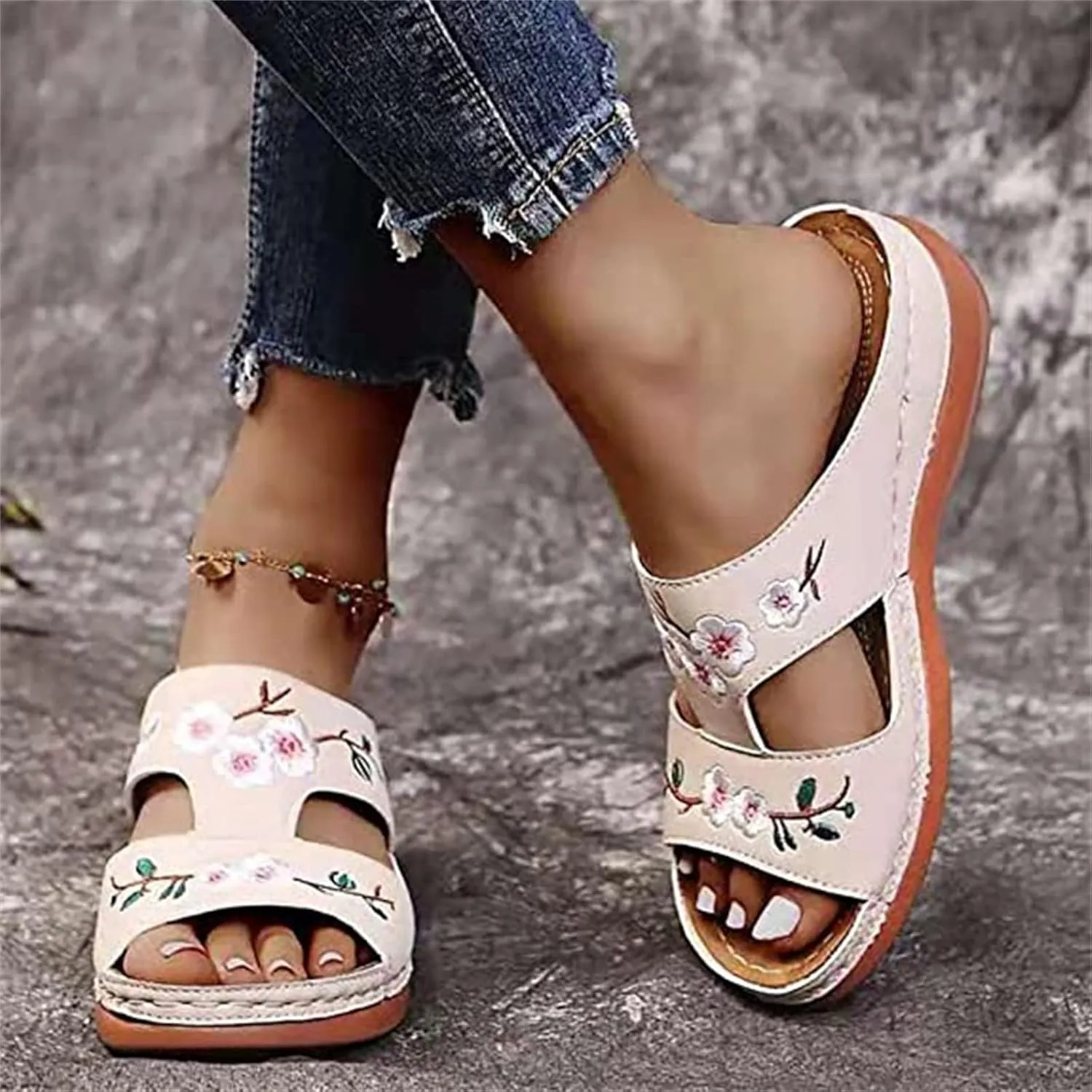 Lausiuoe Orthopedic Sandals For Women Elegant Comfortable Plantar Fasciitis Arch Support Open Toe Orthotic Slides Flip Flops