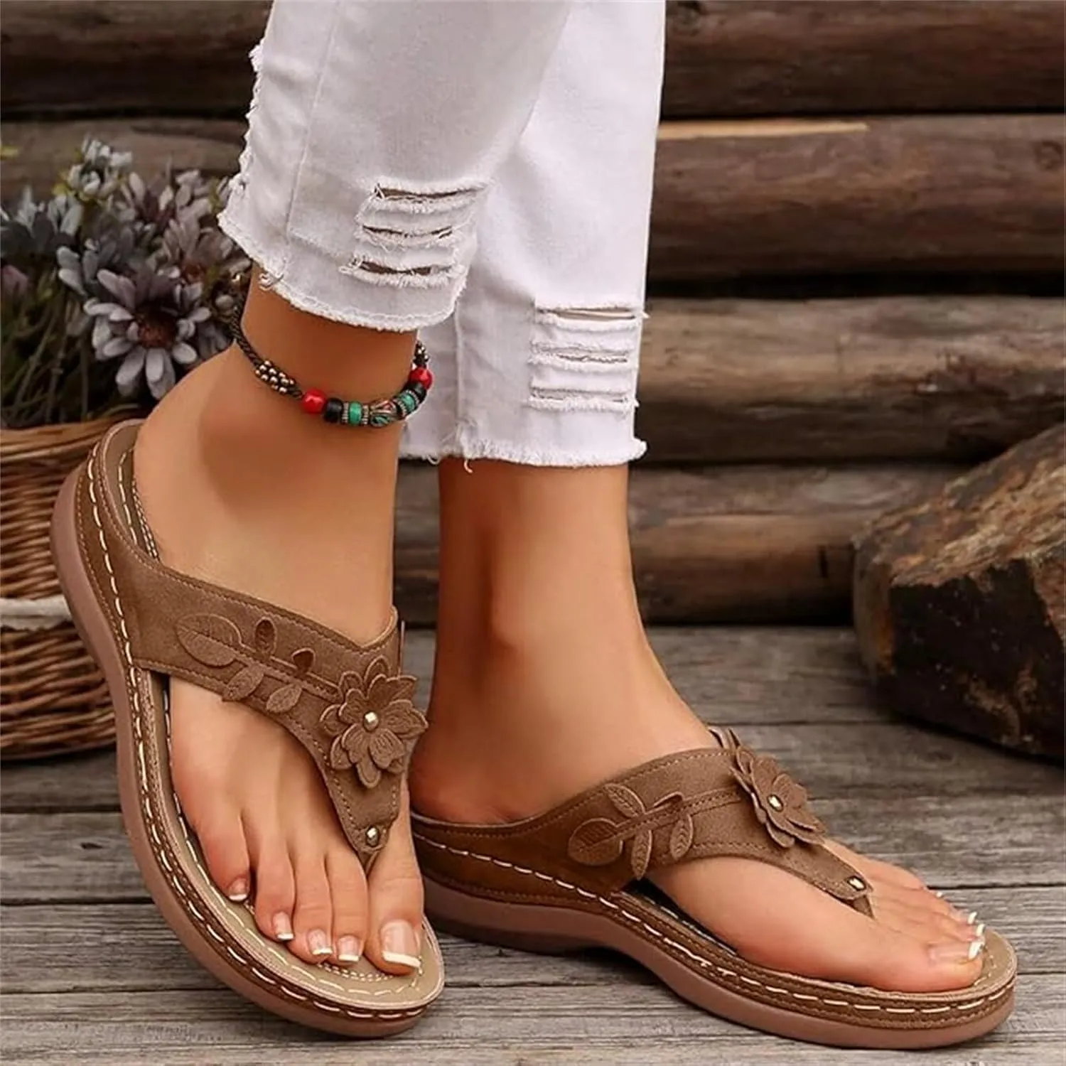 Lausiuoe Sandals For Women 2025 Comfortable Walking Arch Support Orthopedic Slippers Casual Summer Orthotic Thong Flip Flops