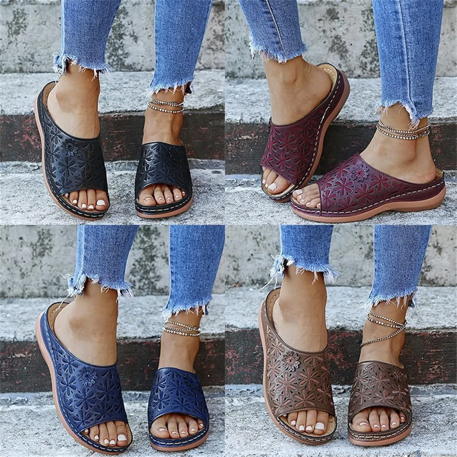 Lausiuoe Sandals Women Dressy Summer Flat Arch Support Fashion Orthotic Slides Athletic Slip On Orthopedic Slippers Flip Flop