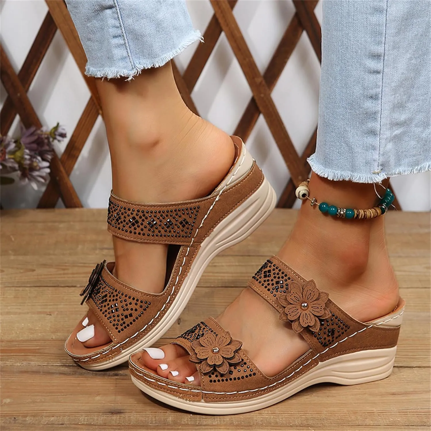 Lausiuoe Sandals Women Dressy Summer Flat Arch Support Fashion Orthotic Slides Comfy Slip On Orthopedic Slippers Flip Flops