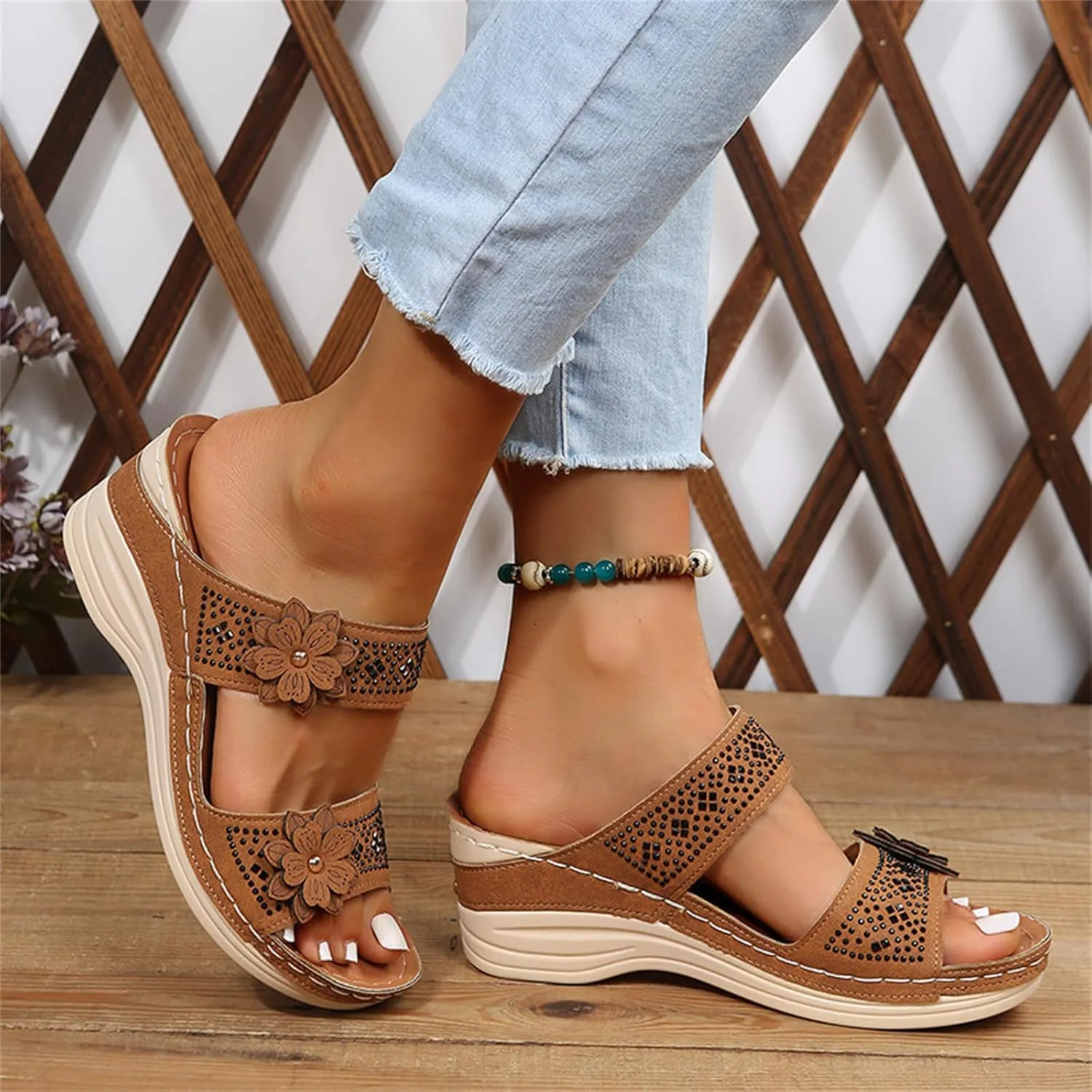 Lausiuoe Sandals Women Dressy Summer Flat Arch Support Fashion Orthotic Slides Comfy Slip On Orthopedic Slippers Flip Flops