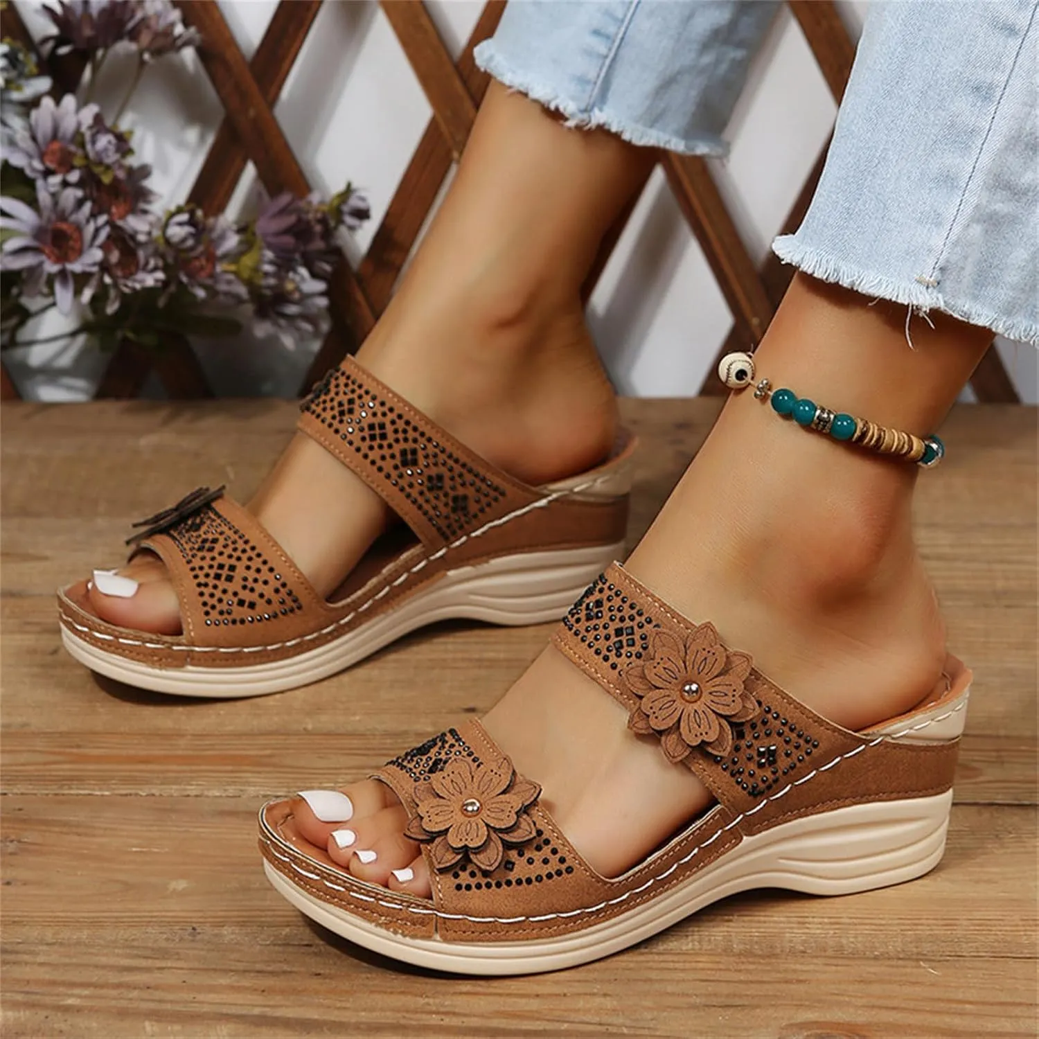 Lausiuoe Sandals Women Dressy Summer Flat Arch Support Fashion Orthotic Slides Comfy Slip On Orthopedic Slippers Flip Flops