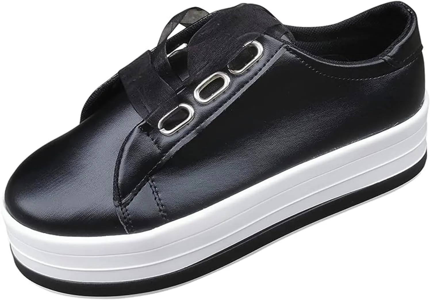 Lausiuoe Shoes For Women Sneakers Trendy Fashion Slip On Leather Loafers Casual Soft Comfort Non-Slip Flat Walking Shoes