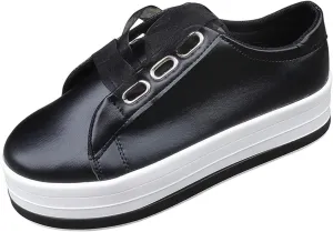 Lausiuoe Shoes For Women Sneakers Trendy Fashion Slip On Leather Loafers Casual Soft Comfort Non-Slip Flat Walking Shoes