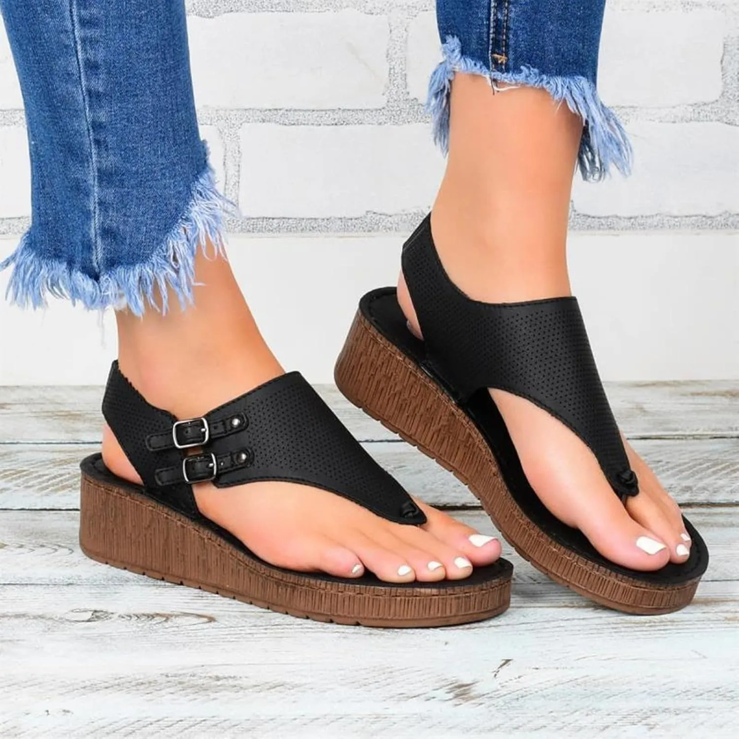 Lausiuoe Summer Sandals for Women,Women's Clip Toe Flat Sandals Dress Beach Shoes Casual Dressy Cute Thong Flip Flops