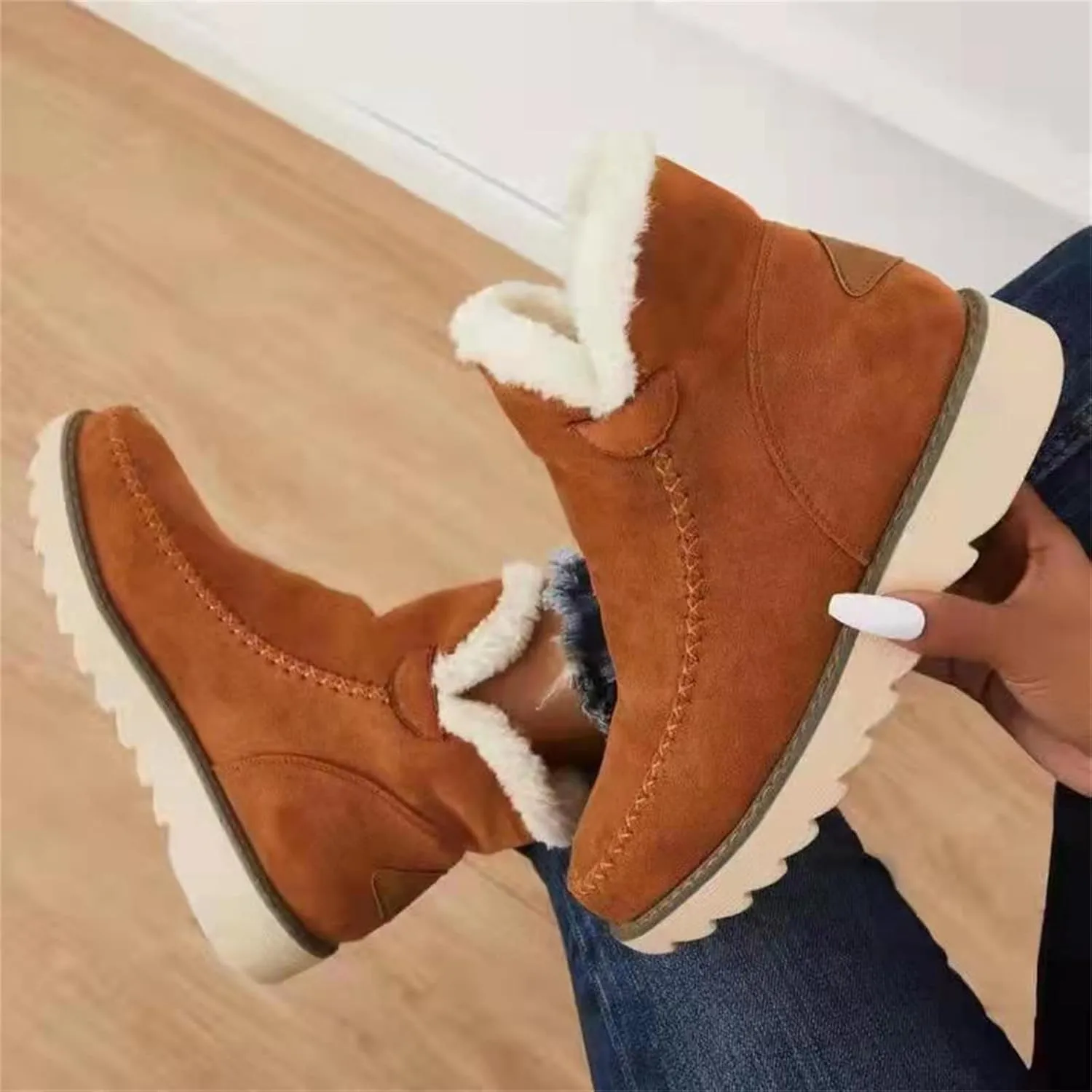 Lausiuoe Winter Dress Boots For Women 2024 Snow Boots Fur Lining Warm Casual Fashion Trendy Fuzzy Loafers Shoes Ankle Booties