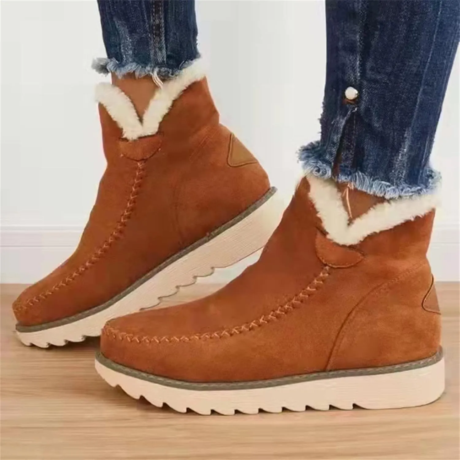 Lausiuoe Winter Dress Boots For Women 2024 Snow Boots Outdoor Warm Fur Lined Comfortable Fuzzy Loafers Shoes Ankle Booties