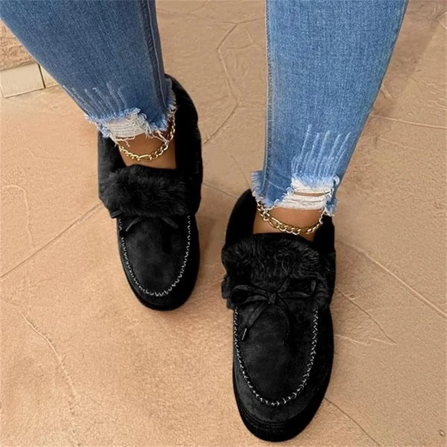 Lausiuoe Winter Fashion Boots For Women 2024 Snow Boots With Warm Fur Lining Comfortable Fuzzy Ankle Booties Loafers Shoes