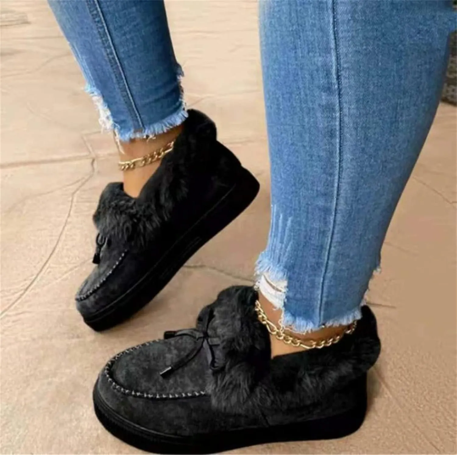 Lausiuoe Winter Fashion Boots For Women 2024 Snow Boots With Warm Fur Lining Comfortable Fuzzy Ankle Booties Loafers Shoes