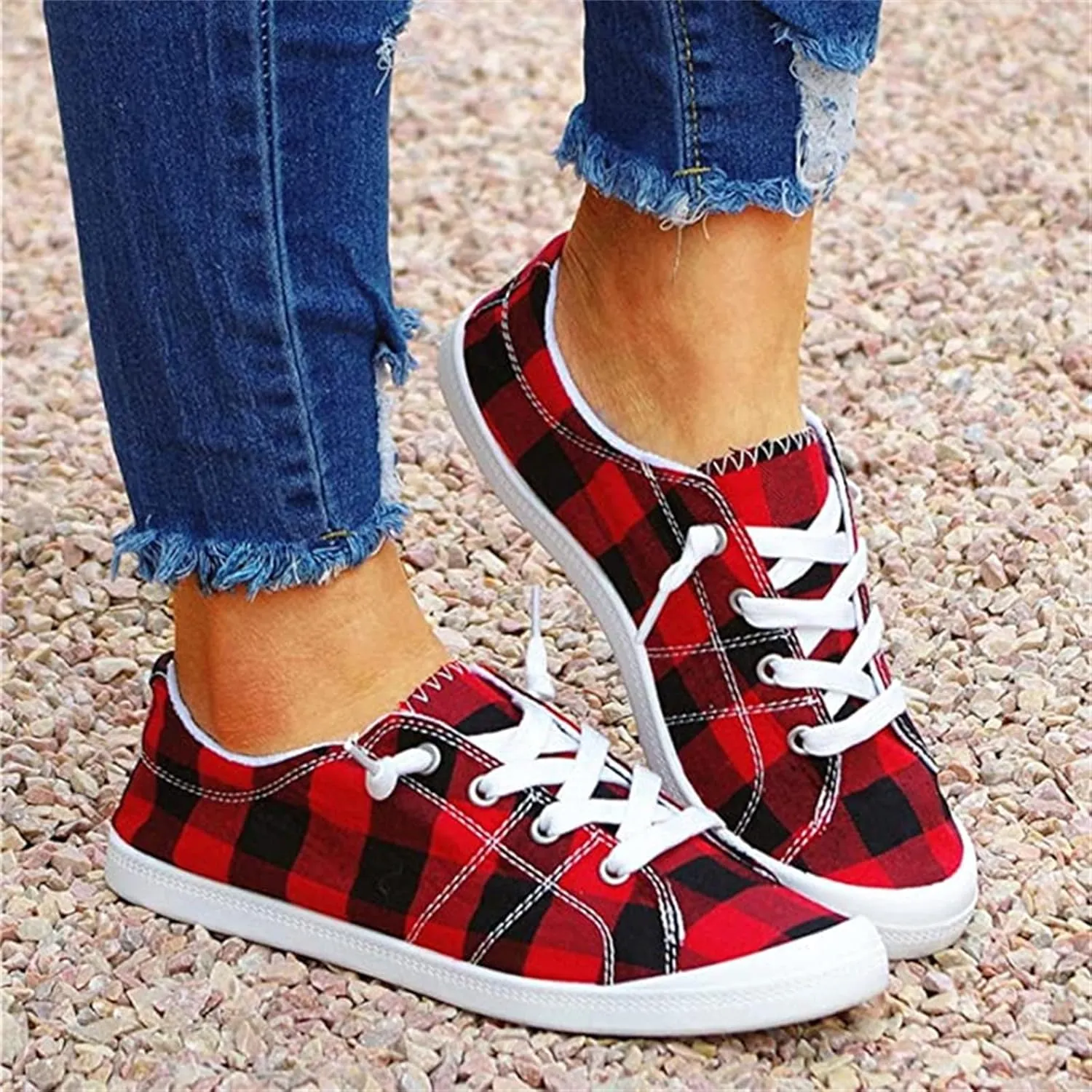 Lausiuoe Women's Fashion Sneakers Slip On Canvas Shoes Classic Casual Fall Soft Comfort Low Top Flat Walking Loafers