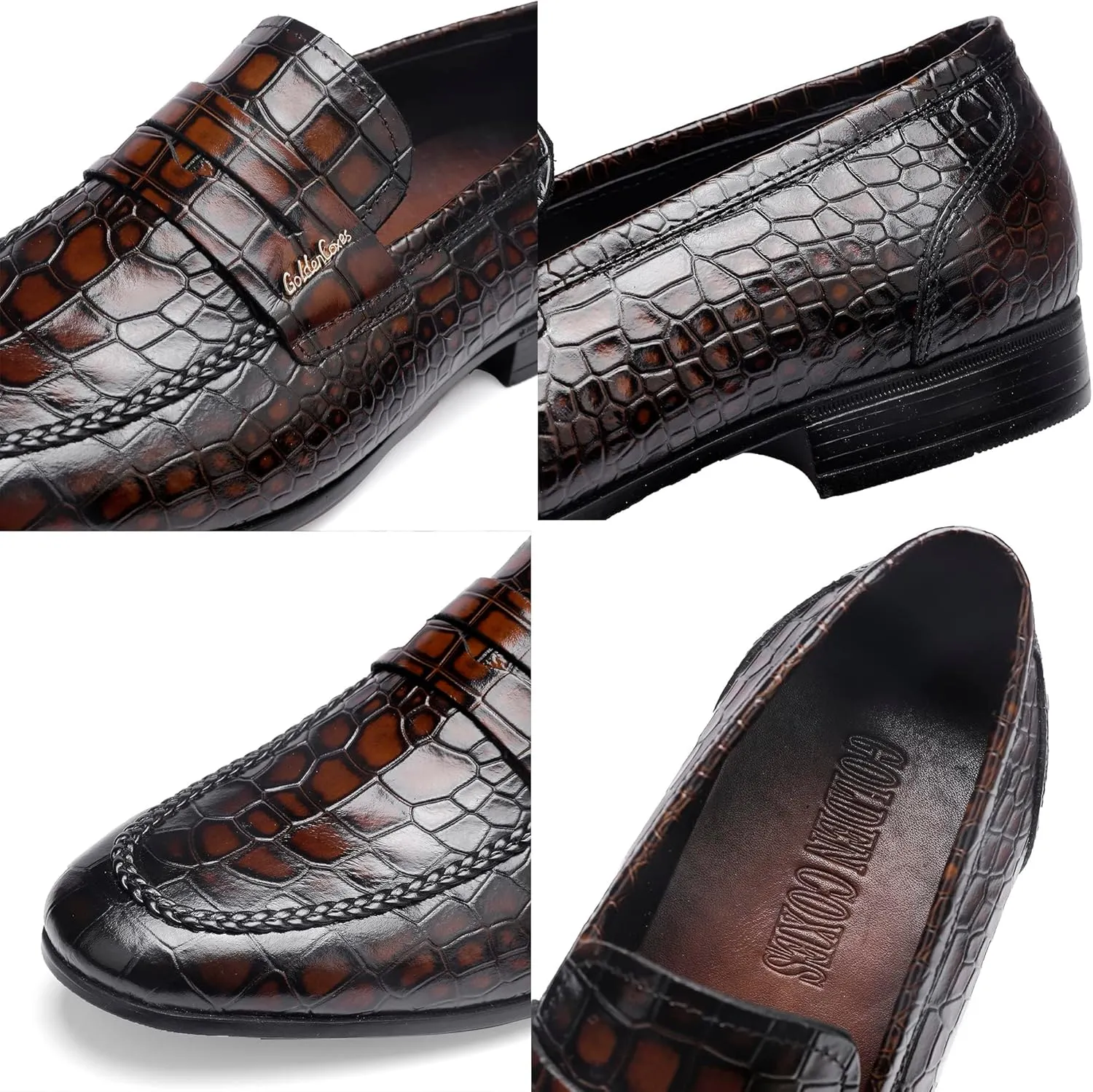 Leather Dress Shoes for Mens, Crocodile Printed Slip On Dress Loafers Casual Leather Shoes for Mens Business Weddings Party Shoes