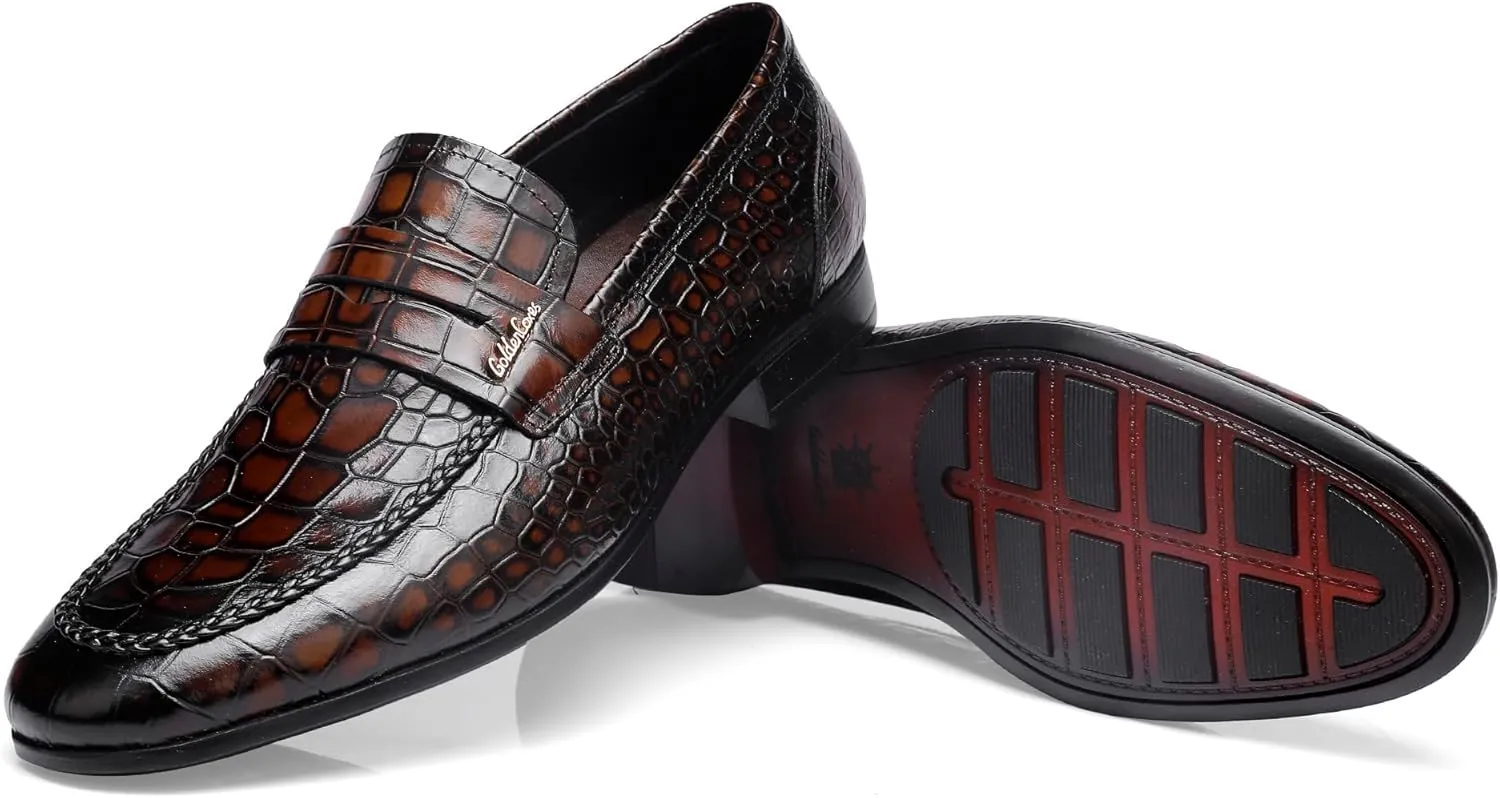 Leather Dress Shoes for Mens, Crocodile Printed Slip On Dress Loafers Casual Leather Shoes for Mens Business Weddings Party Shoes