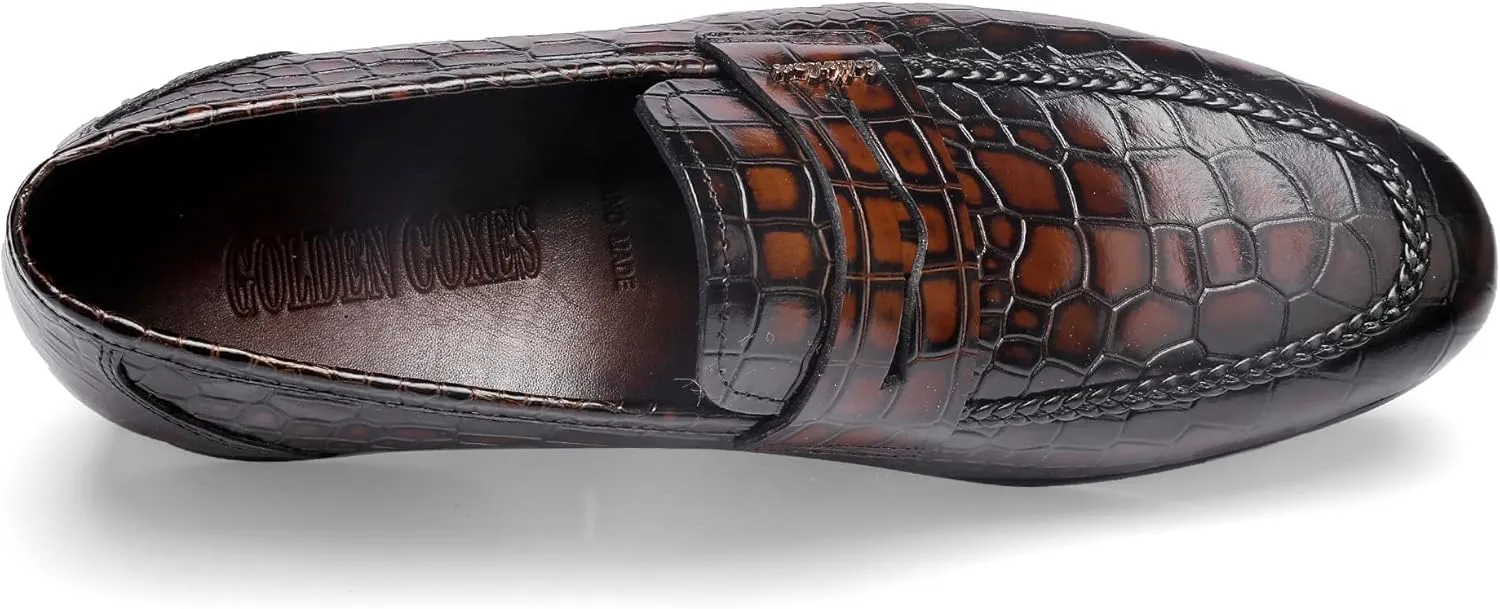 Leather Dress Shoes for Mens, Crocodile Printed Slip On Dress Loafers Casual Leather Shoes for Mens Business Weddings Party Shoes