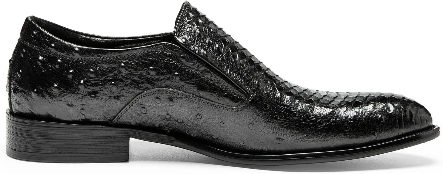 Loafers for Men - Genuine Leather Crocodile-Embossed Slip-On Loafers | Elastic Gore Dress Shoes with Luxe Reptile Pattern