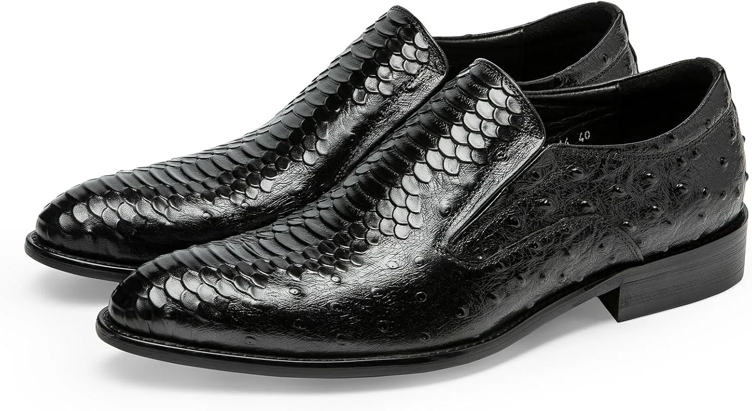 Loafers for Men - Genuine Leather Crocodile-Embossed Slip-On Loafers | Elastic Gore Dress Shoes with Luxe Reptile Pattern