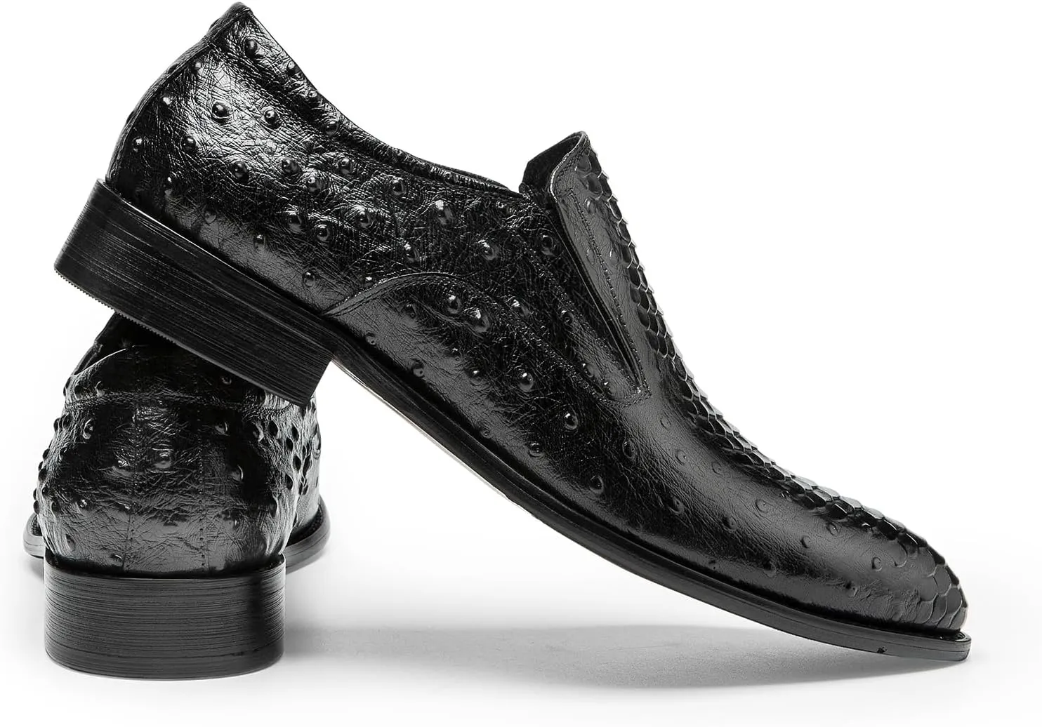 Loafers for Men - Genuine Leather Crocodile-Embossed Slip-On Loafers | Elastic Gore Dress Shoes with Luxe Reptile Pattern