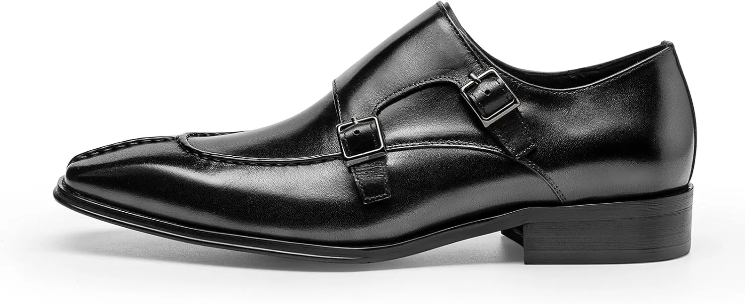 Loafers for Men - Genuine Leather Monk Strap Shoes | Double Buckle Dress Shoes for Business & Formal Occasions