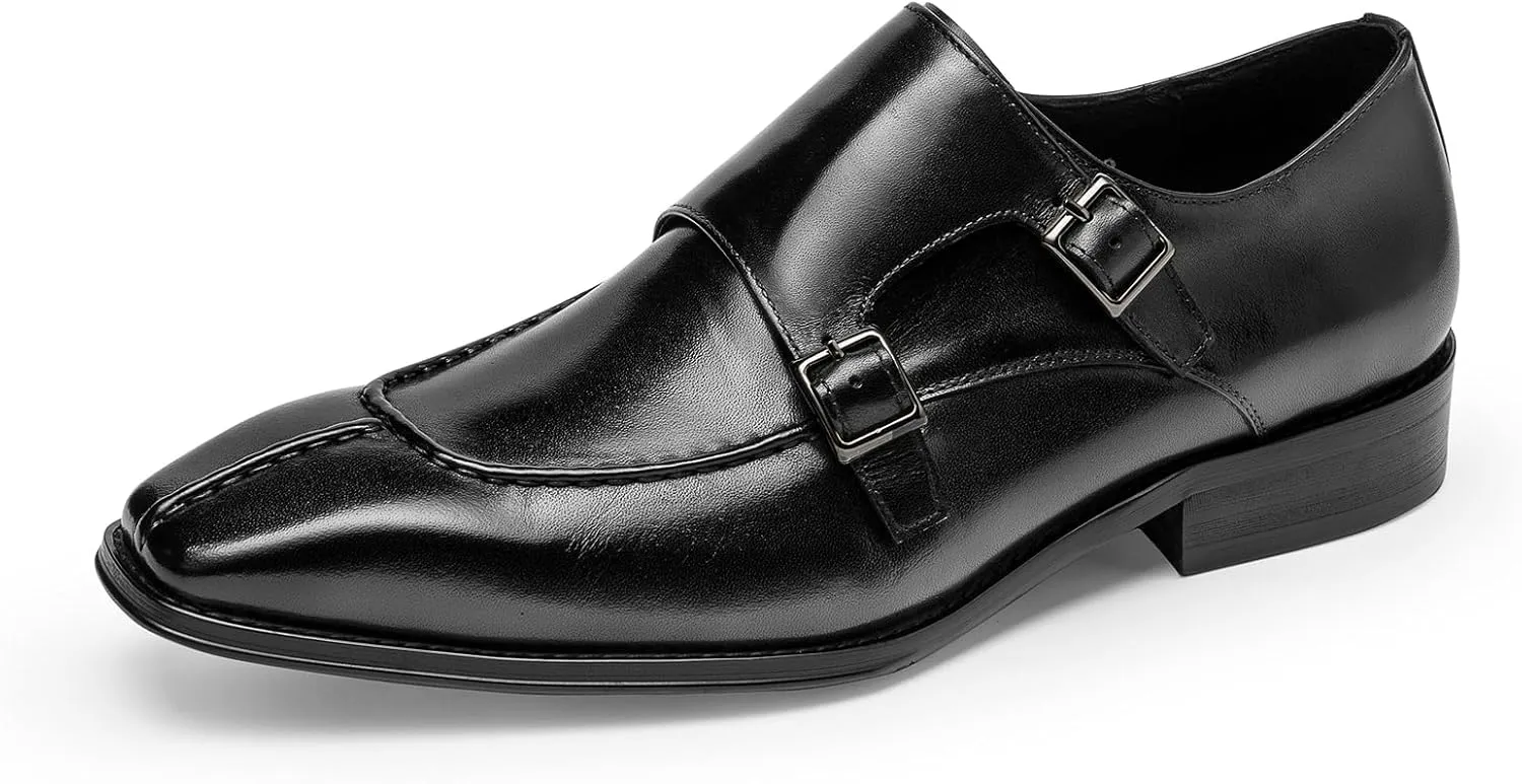 Loafers for Men - Genuine Leather Monk Strap Shoes | Double Buckle Dress Shoes for Business & Formal Occasions