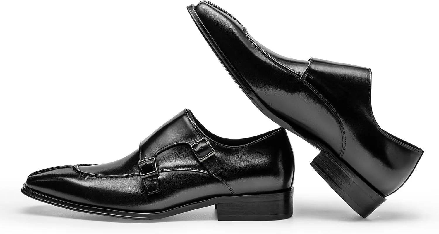 Loafers for Men - Genuine Leather Monk Strap Shoes | Double Buckle Dress Shoes for Business & Formal Occasions