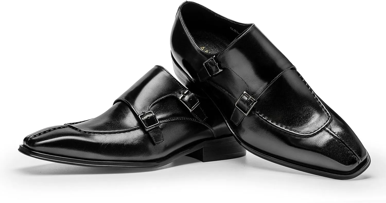 Loafers for Men - Genuine Leather Monk Strap Shoes | Double Buckle Dress Shoes for Business & Formal Occasions