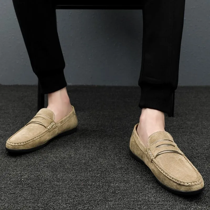 Loafers for Men Round Toe Suede Vamp Penny Loafers Lightweight Flat Heel Anti-Slip Classic Walking Slip-on