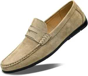 Loafers for Men Round Toe Suede Vamp Penny Loafers Lightweight Flat Heel Anti-Slip Classic Walking Slip-on