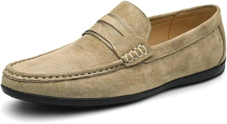 Loafers for Men Round Toe Suede Vamp Penny Loafers Lightweight Flat Heel Anti-Slip Classic Walking Slip-on