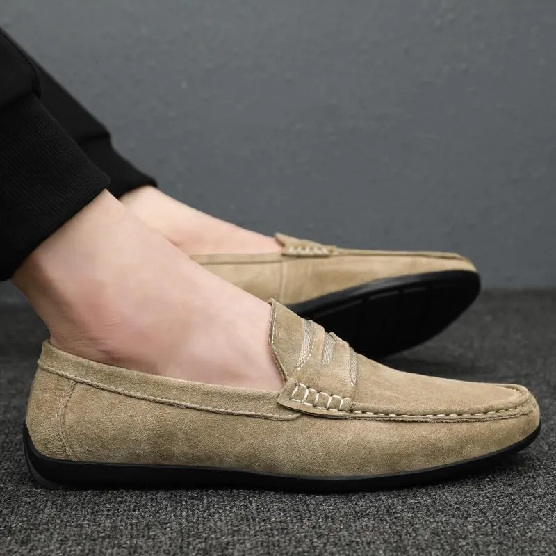 Loafers for Men Round Toe Suede Vamp Penny Loafers Lightweight Flat Heel Anti-Slip Classic Walking Slip-on