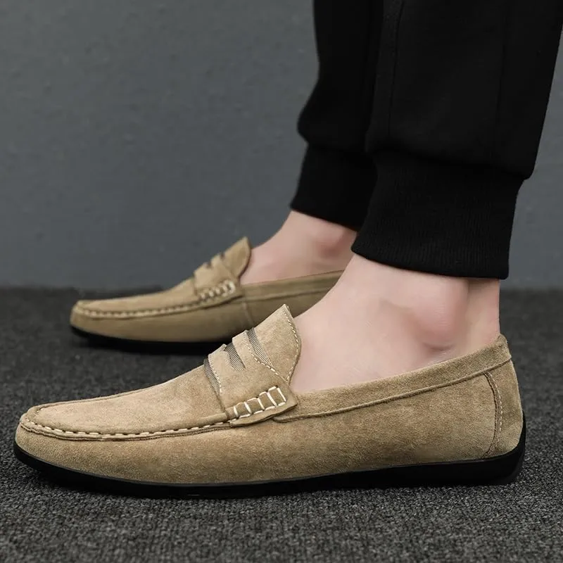 Loafers for Men Round Toe Suede Vamp Penny Loafers Lightweight Flat Heel Anti-Slip Classic Walking Slip-on