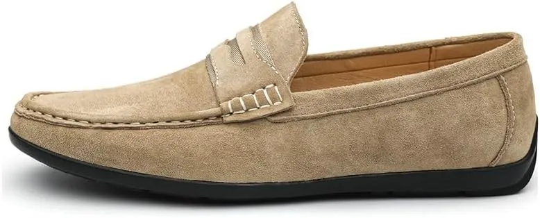 Loafers for Men Round Toe Suede Vamp Penny Loafers Lightweight Flat Heel Anti-Slip Classic Walking Slip-on