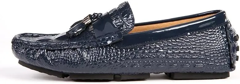 Loafers for Men Vegan Leather Crocodile Print Driving Loafers Tassel Flat Heel Slip Resistant Comfortable Classic Slip-on