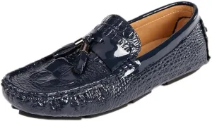 Loafers for Men Vegan Leather Crocodile Print Driving Loafers Tassel Flat Heel Slip Resistant Comfortable Classic Slip-on