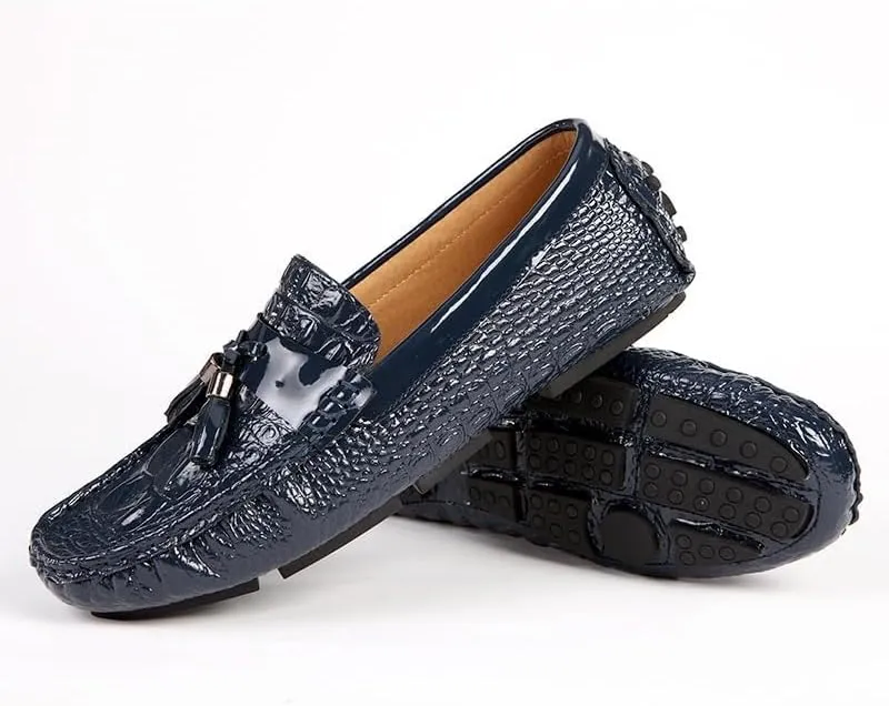 Loafers for Men Vegan Leather Crocodile Print Driving Loafers Tassel Flat Heel Slip Resistant Comfortable Classic Slip-on