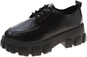 Loafers for Women Classic Women’s Chunky Heel Loafers Stylish Black Platform Pumps for College & Casual Wear