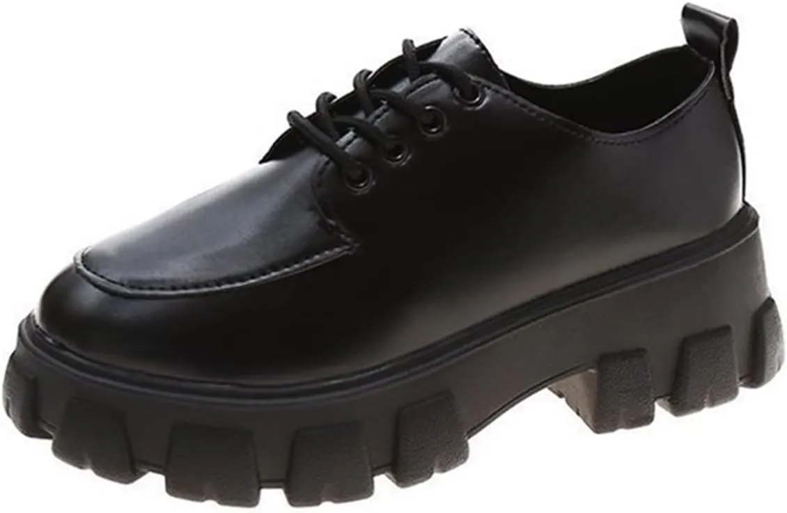 Loafers for Women Classic Women’s Chunky Heel Loafers Stylish Black Platform Pumps for College & Casual Wear