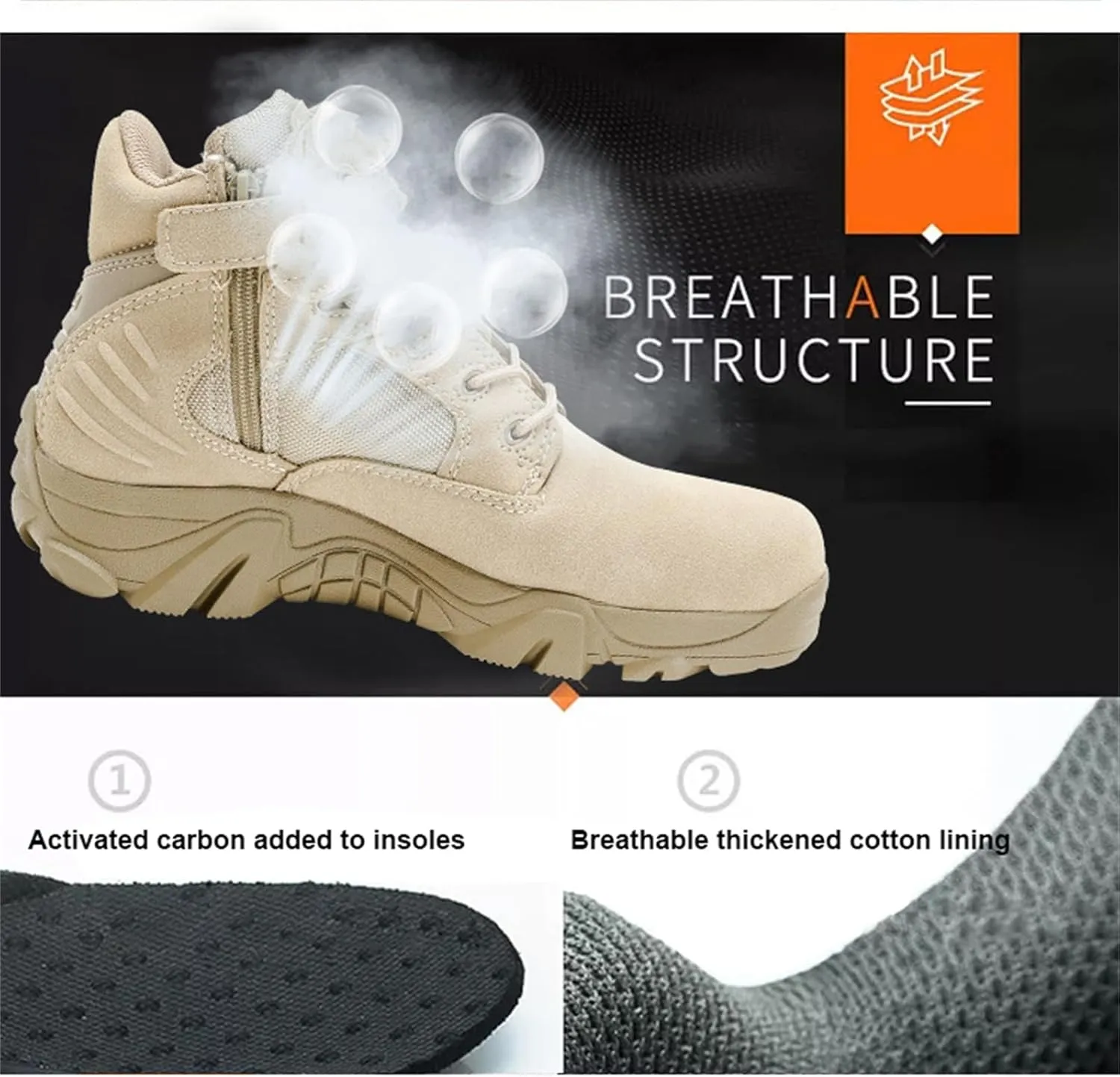Low Cut Tactical Boots Men,Breathable Desert Boots,with Side Zipper,Lightweight Military Boots,Breathable Desert Boots, Suit for Tactical, Military, Combat, Hunting