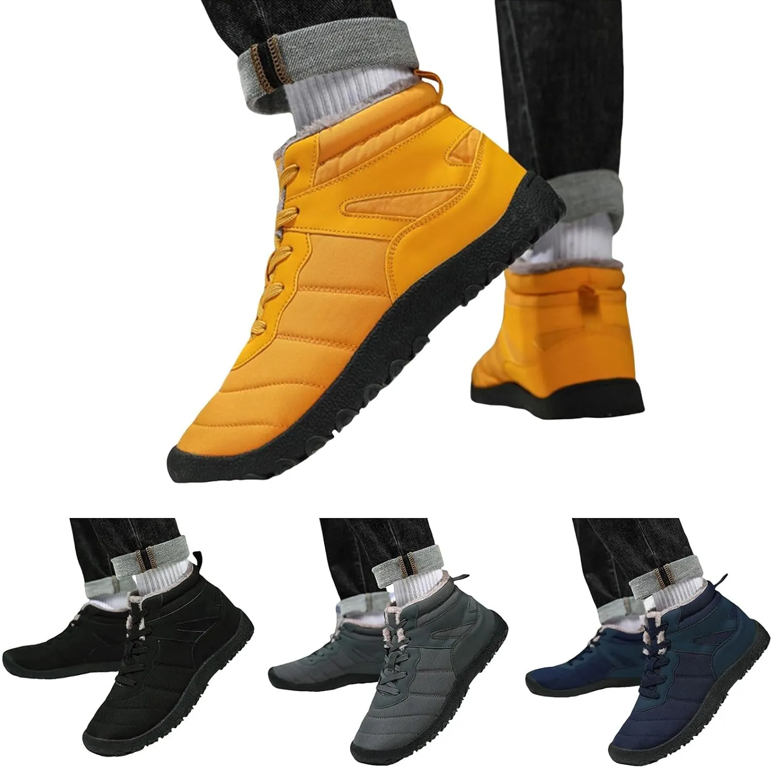 Men Work Boots Non Steel Toe Hiking Sneakers with Warm Fur Lining Women's Working Shoes Wide Width Mid Waterproof Outdoor Botas Lightweight Hike Grounded Footwear